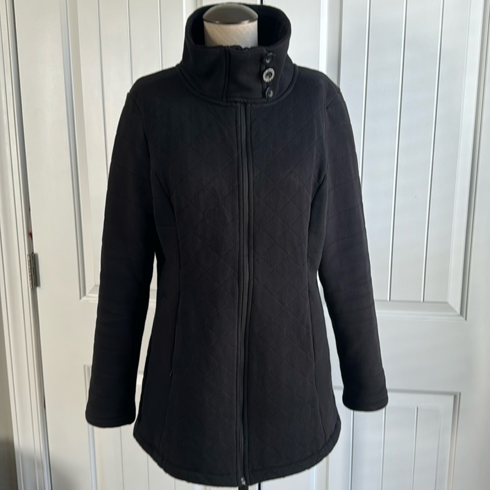 The North Face Caroluna Quilted Fleece Jacket Long Coat Zip Up Black Size L